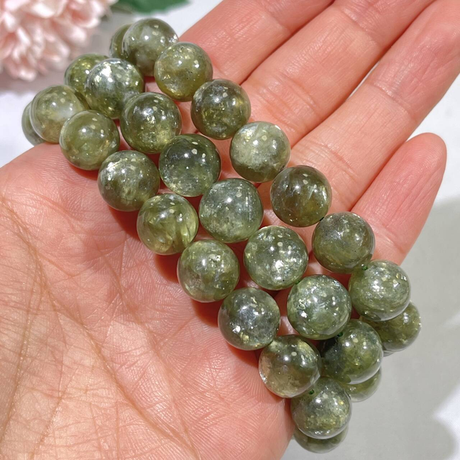 11-12mm High Quality Czech Green Mica Bracelet
