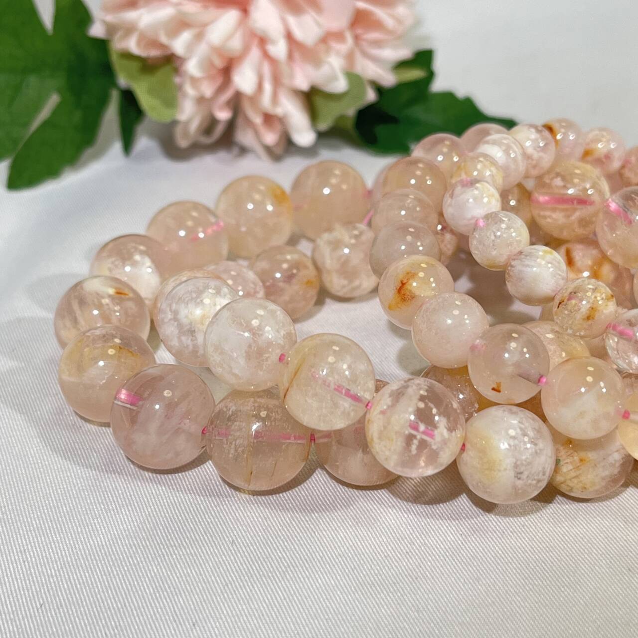 8-14mm  Pink Snowflake Garden Quartz Bracelet