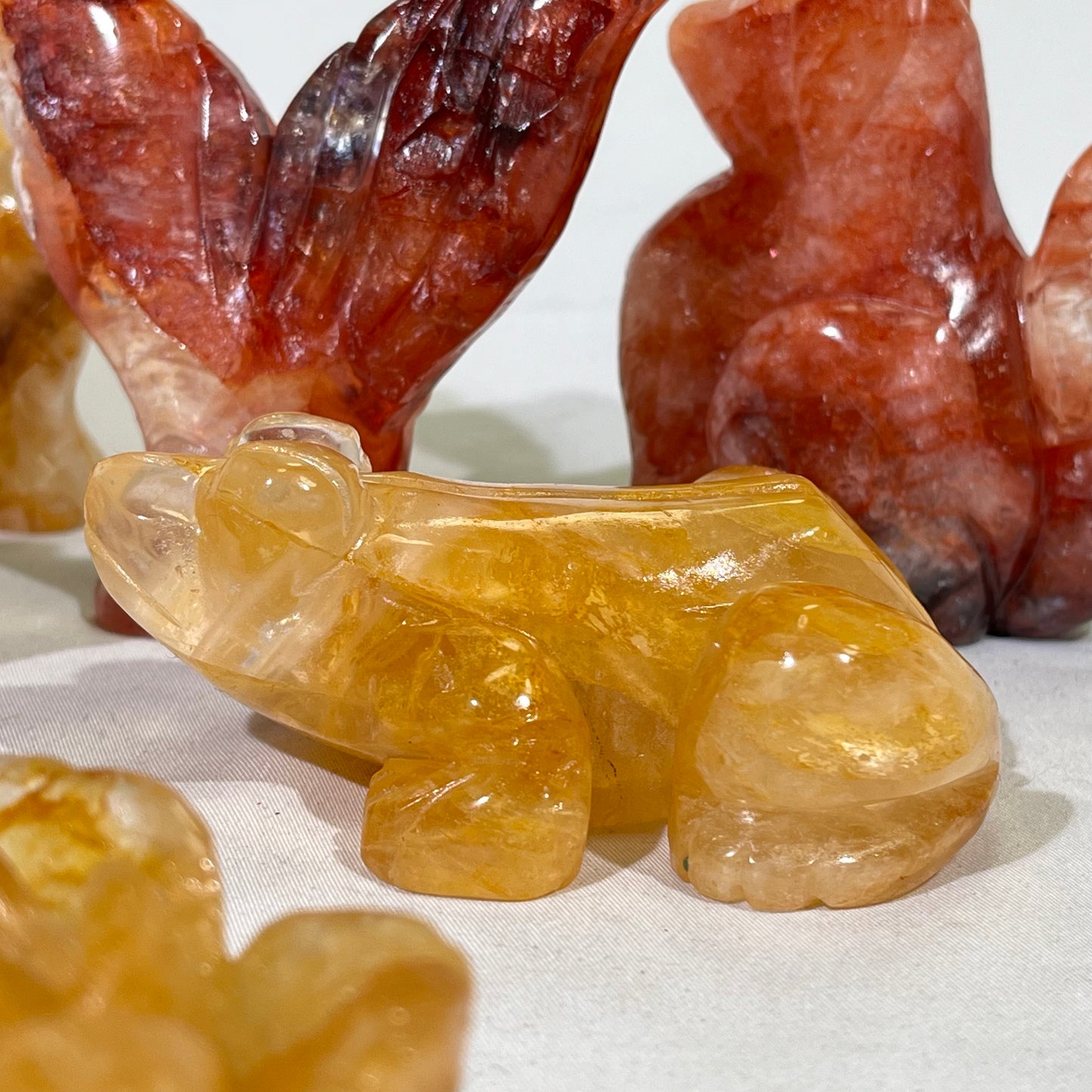 Fire Quartz and Golden Healer Dog,Pig,Mermaid Tail,Flower,Frog Carving