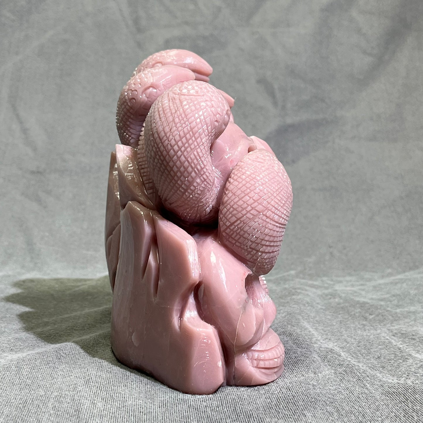 Pink Opal Skull with Snake Carving