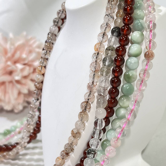 4.6-5mm 3-loop Bracelet/Necklace/Bead Pink Garden,Green Larimar,Rutile,Rutile Super 7,Fanta Garnet