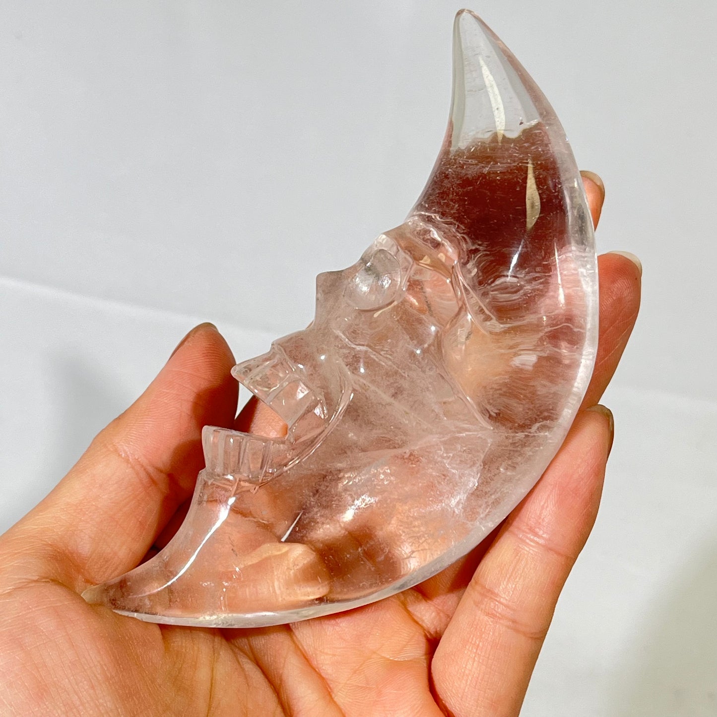 6.5' Clear Quartz Moon Carving With Stand