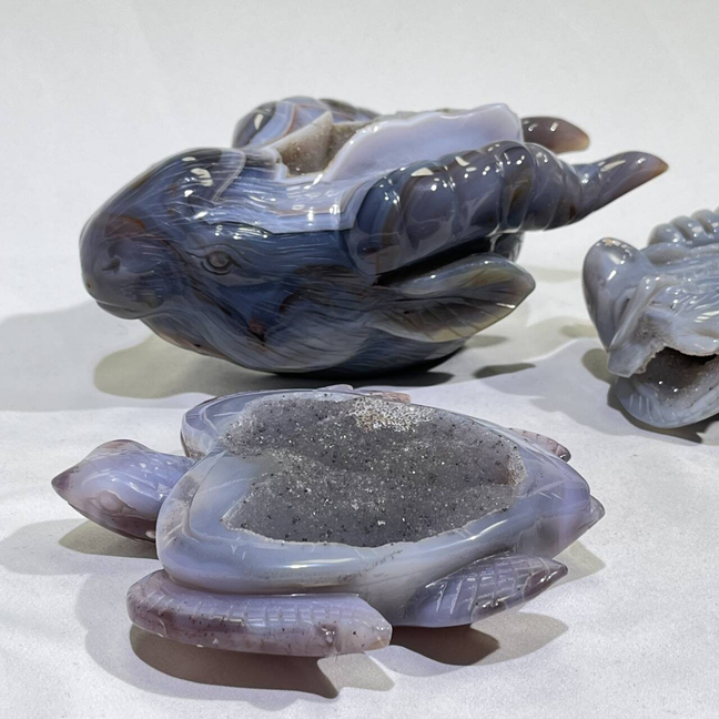 Druzy Agate Hulu,Sea Turtle,Sheep Head,Lizard Carving