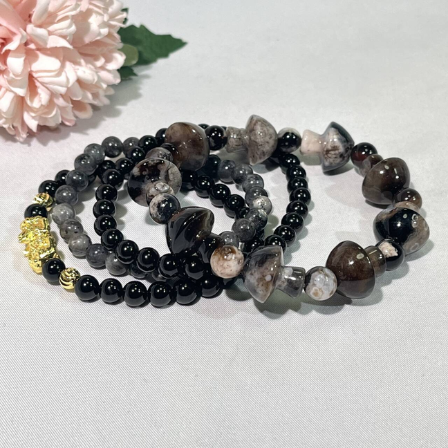 Tourmaline,Black Sakura Agate,Lavarkite Bracelet