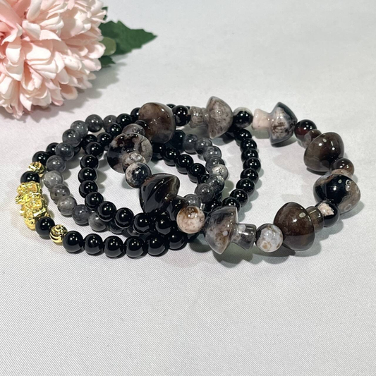 Tourmaline,Black Sakura Agate,Lavarkite Bracelet