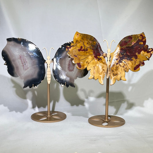 9.5' Agate&Mookaite Butterfly Wings With Stand,Butterfly Carving