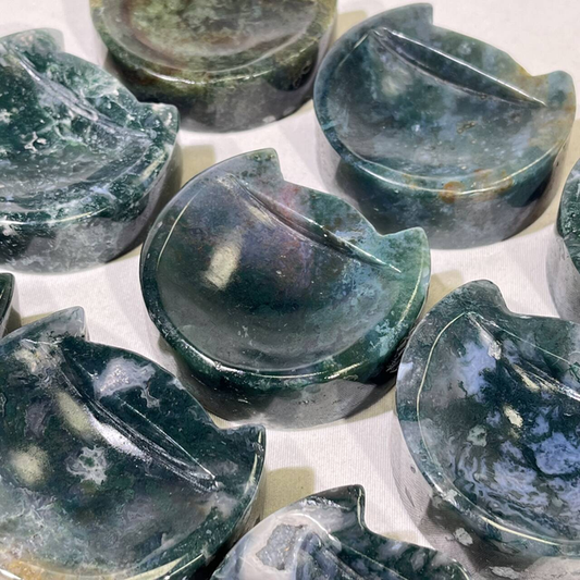 Moss Agate Cat Bowl Carving