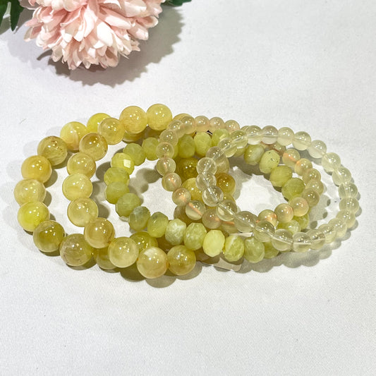 7-12mm Golden Prehnite,Lemon Jade,Lemon Citrine Bracelet