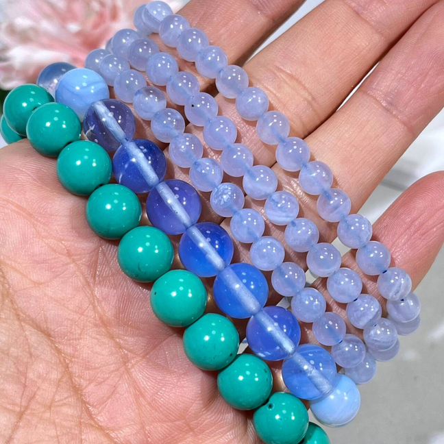 6-9.7mm Blue Chalcedony,Blue Oplite,Magnesite Bracelet