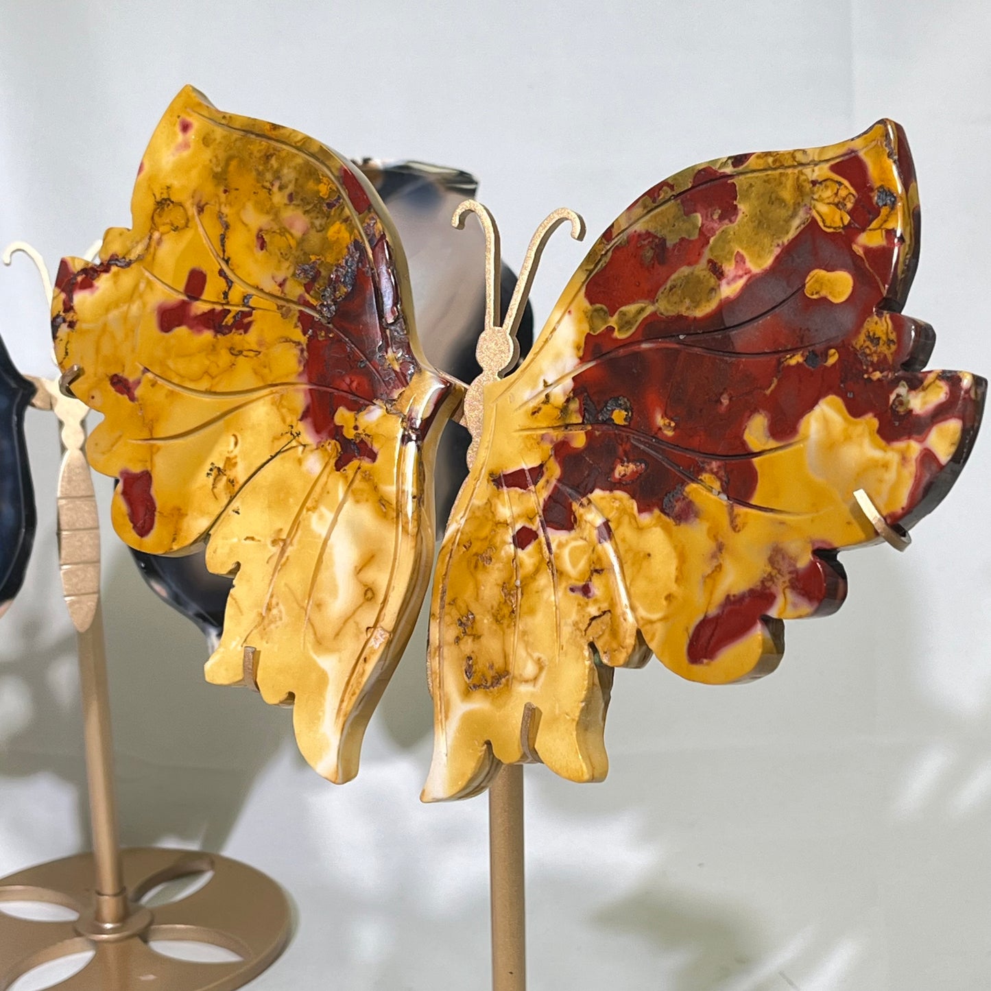 9.5' Agate&Mookaite Butterfly Wings With Stand,Butterfly Carving