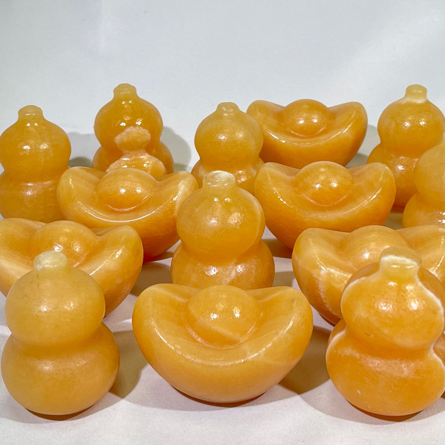 Orange Calcite Ingot and Gourd Carving