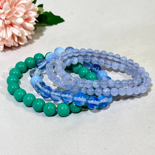 6-9.7mm Blue Chalcedony,Blue Oplite,Magnesite Bracelet