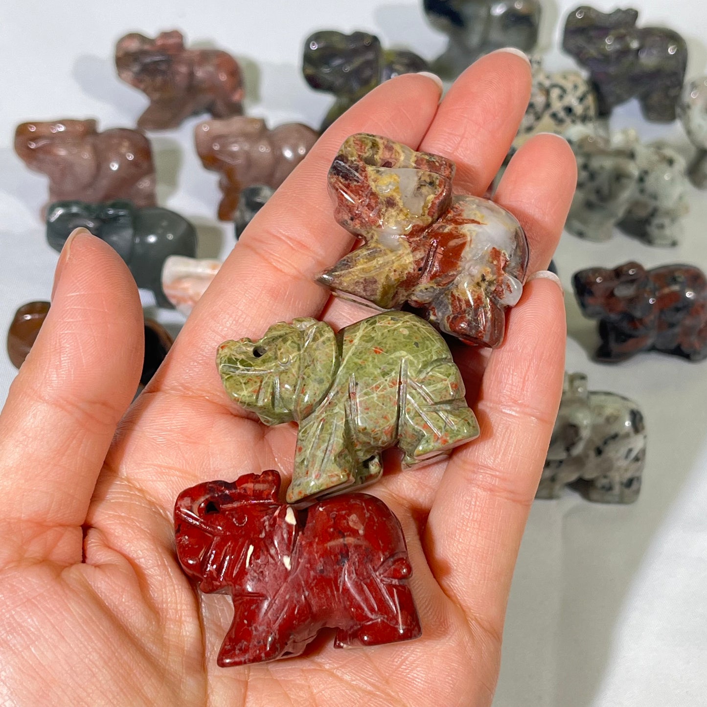 8 Types 1.5' Elephant Crystal Carving Wholesale