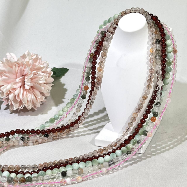 4.6-5mm 3-loop Bracelet/Necklace/Bead Pink Garden,Green Larimar,Rutile,Rutile Super 7,Fanta Garnet