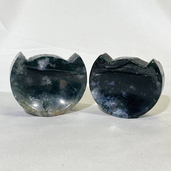 Moss Agate Cat Bowl Carving