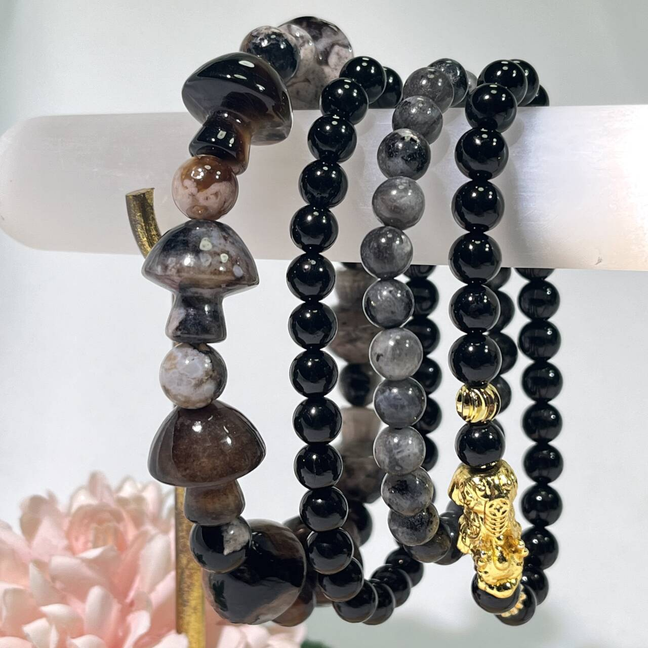 Tourmaline,Black Sakura Agate,Lavarkite Bracelet