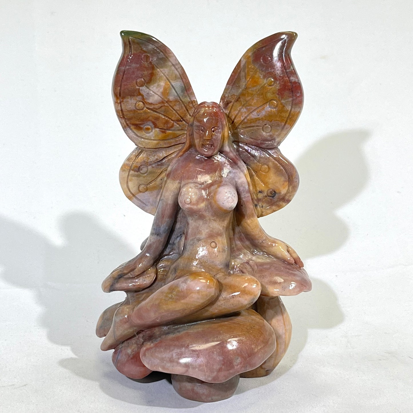 Ocean Jasper Faery and Sakura Agate Sea Animal Carving