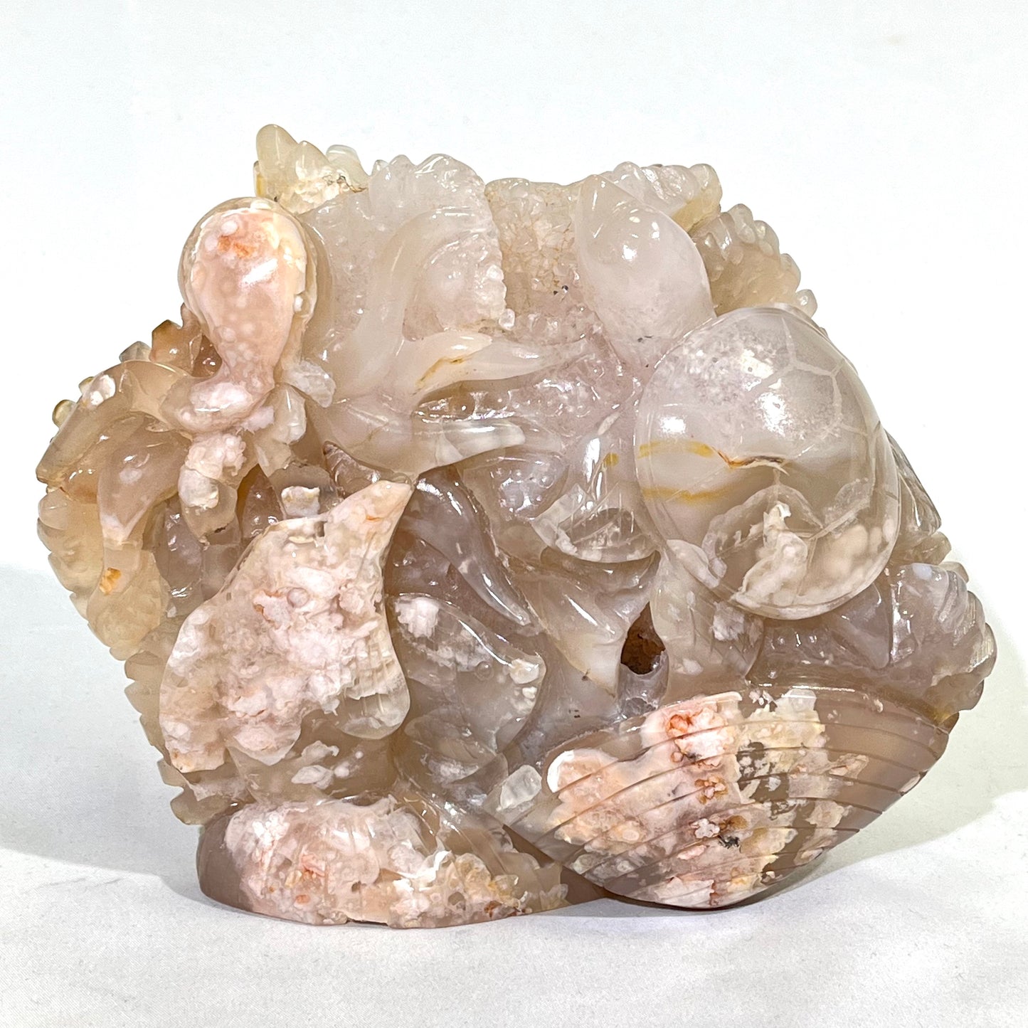 Ocean Jasper Faery and Sakura Agate Sea Animal Carving