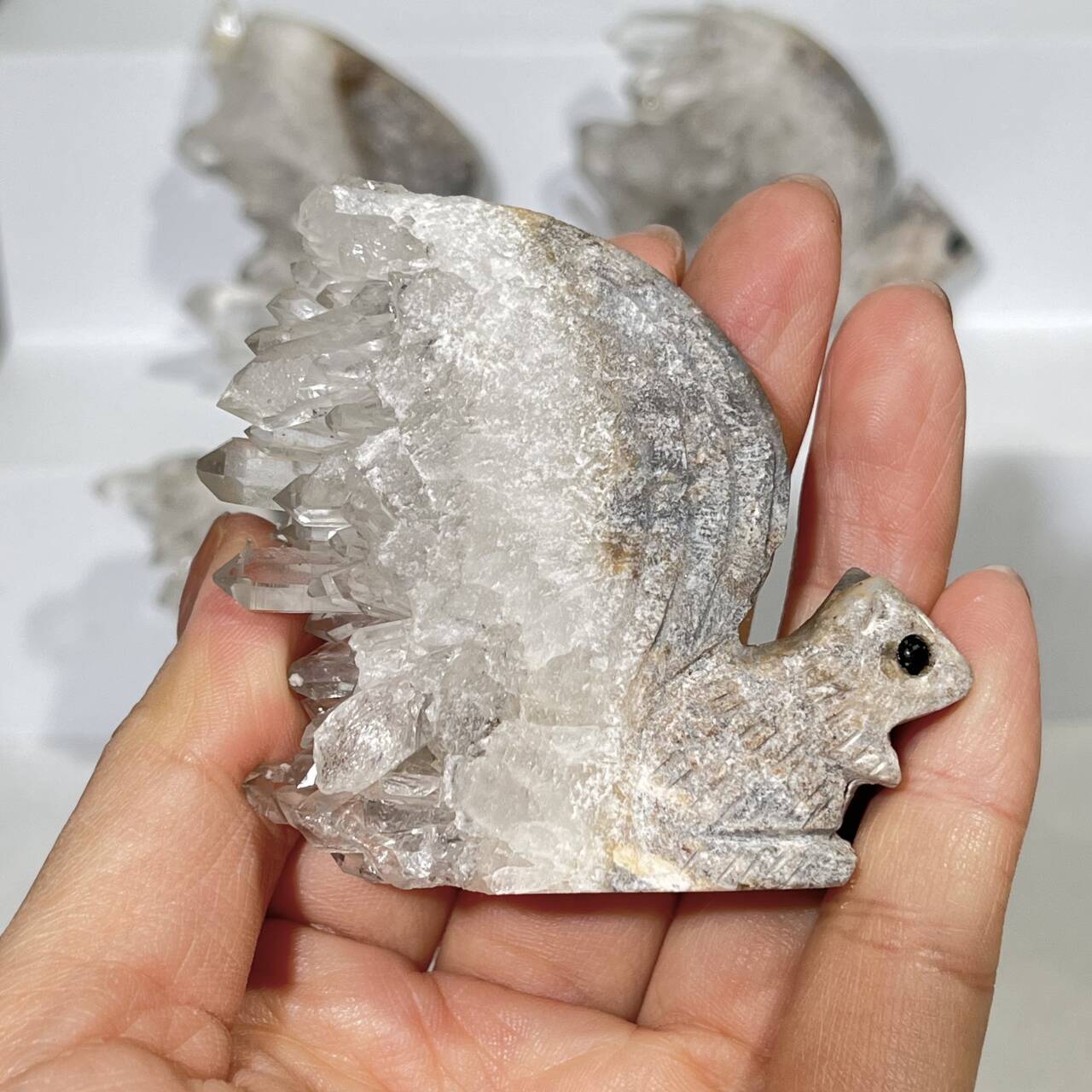 2’ Quartz Cluster Squirrel Carving
