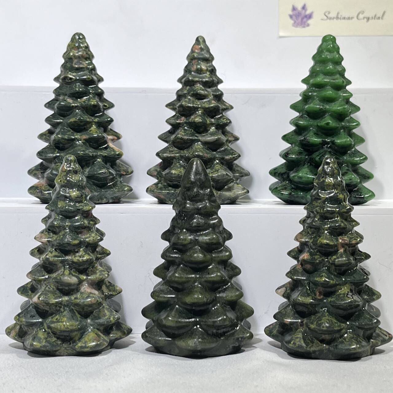 2.5' Green Jade Christmas Tree Carving Wholesale Crystal