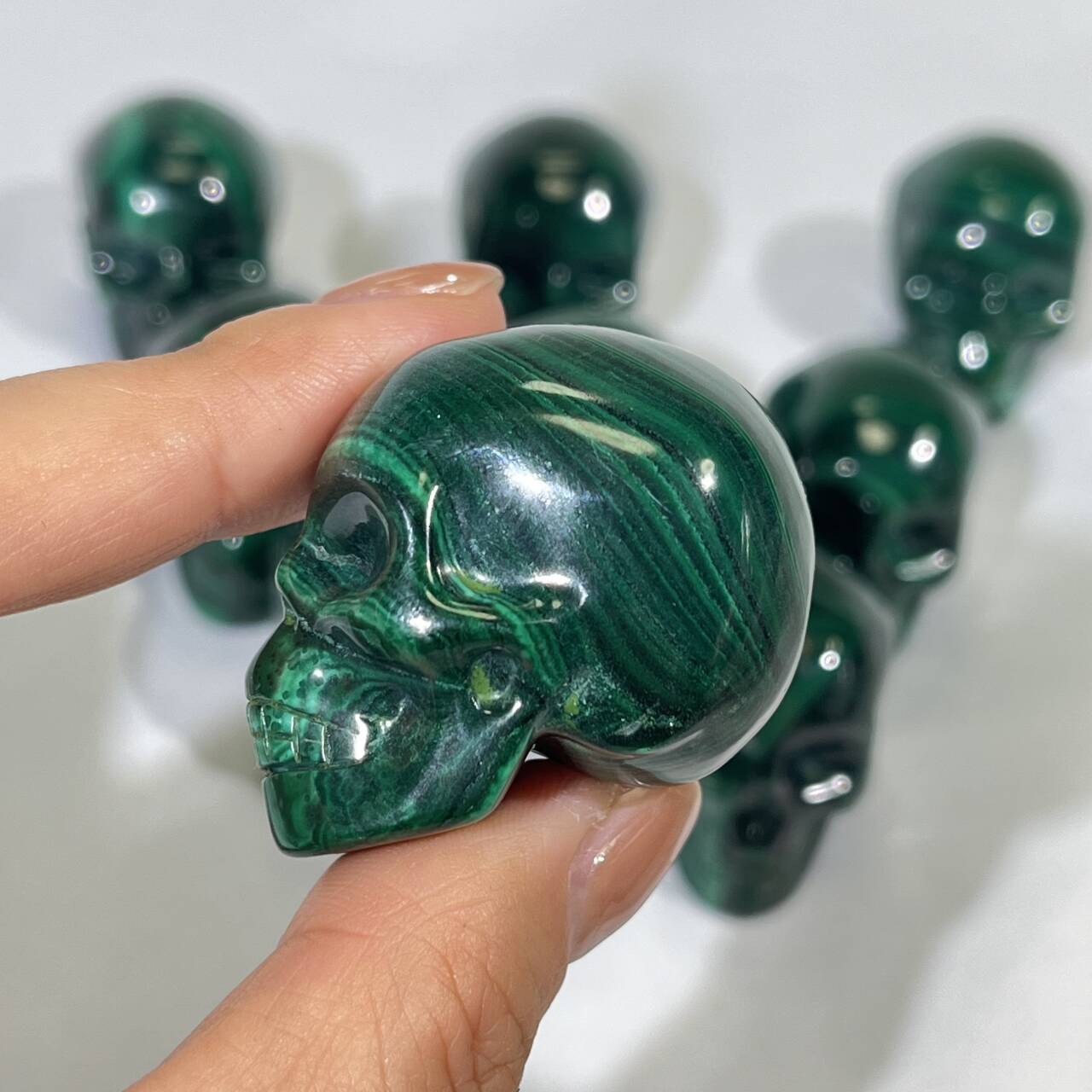 35mm Mini Malachite Skull Carving