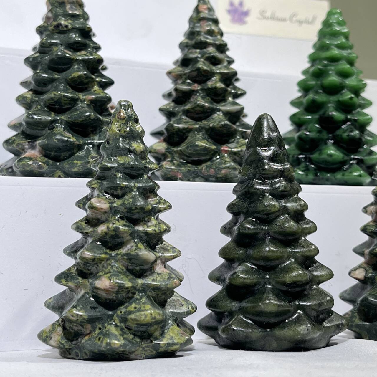 2.5' Green Jade Christmas Tree Carving Wholesale Crystal