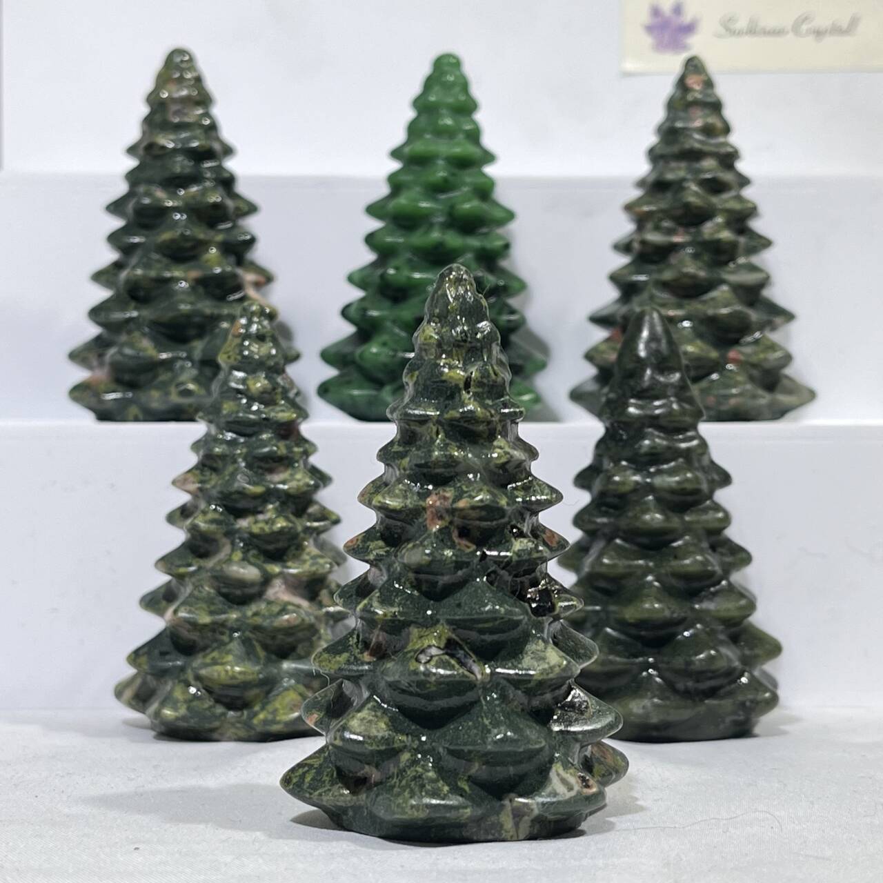 2.5' Green Jade Christmas Tree Carving Wholesale Crystal