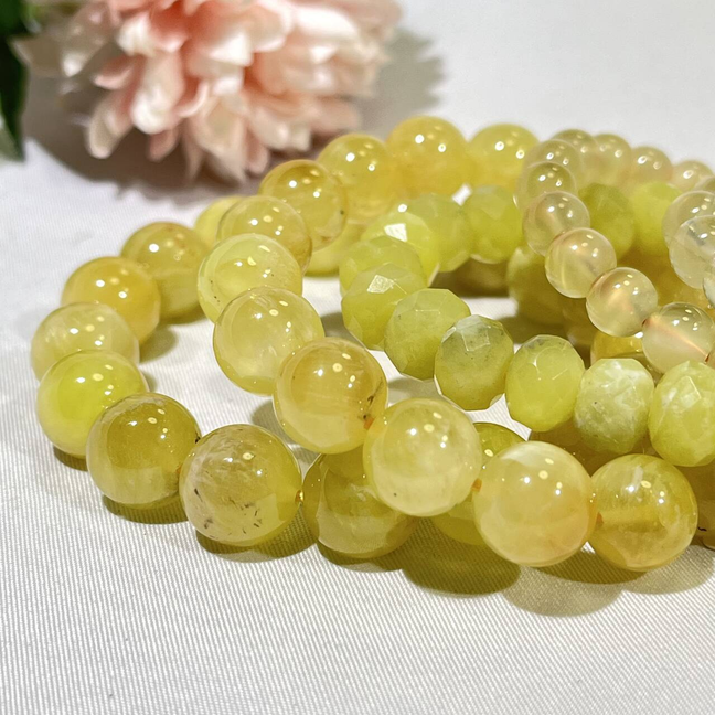 7-12mm Golden Prehnite,Lemon Jade,Lemon Citrine Bracelet