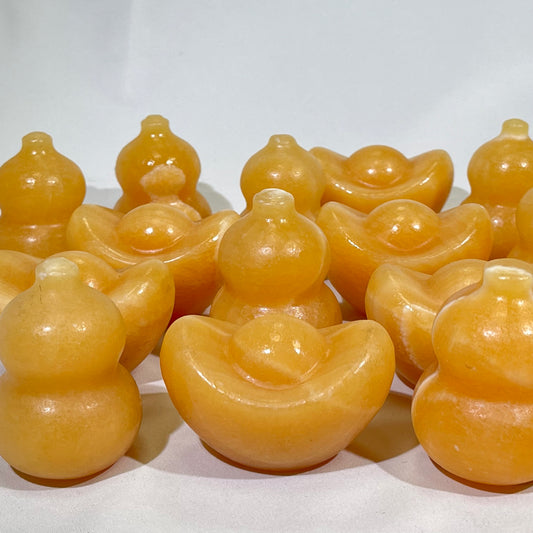 Orange Calcite Ingot and Gourd Carving
