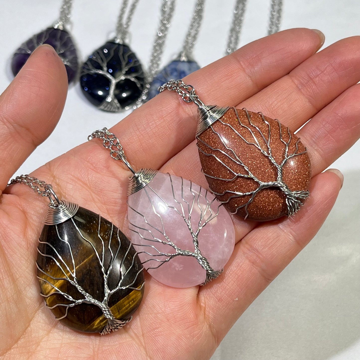 9 Types 1.9' Tear Drop Tree Of Life Necklace