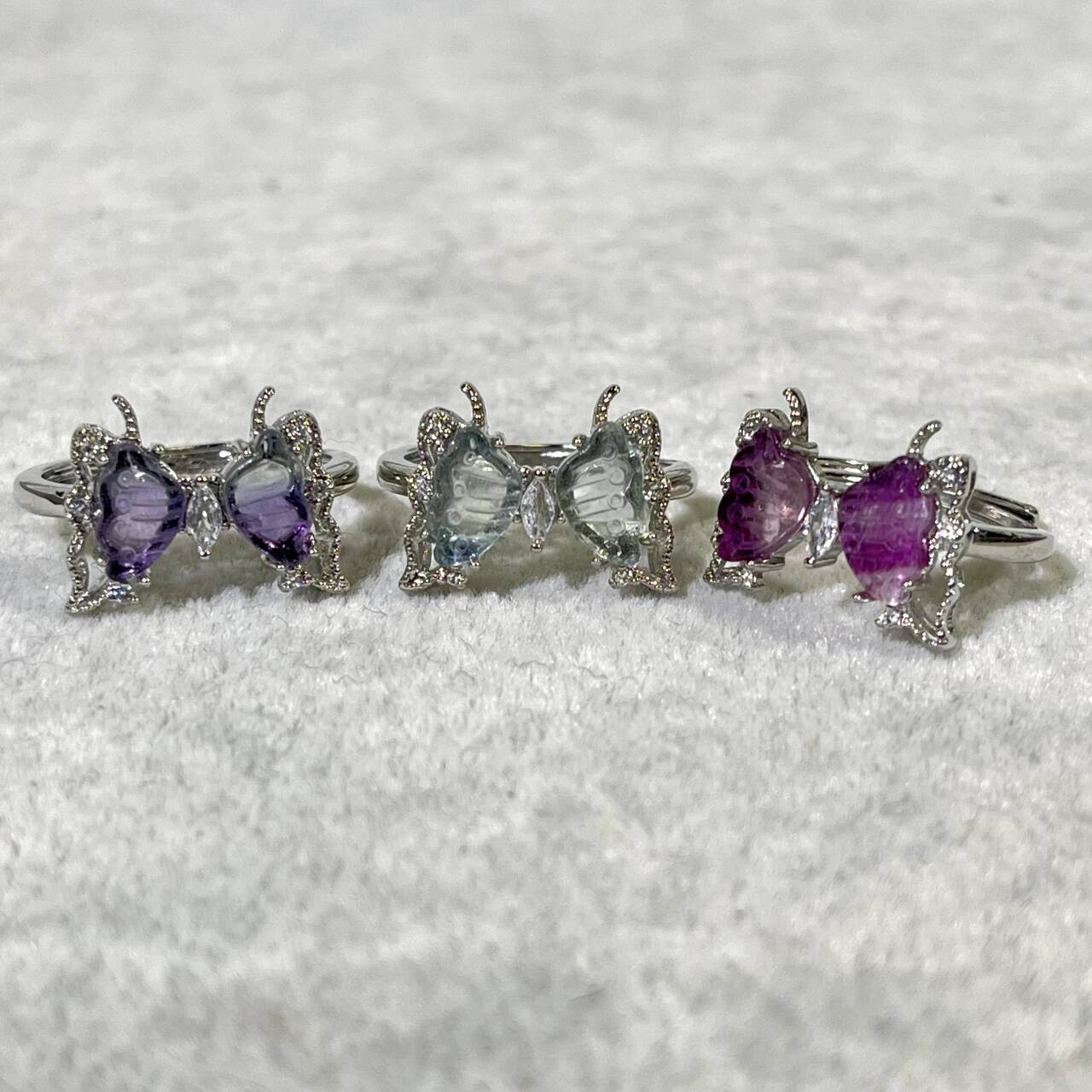 Differnet Colour Fluorite Butterfly Adjustable Ring