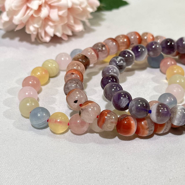 7.7-7.8mm Dream Amethyst,Red Warring Agate,Calcite Bracelet