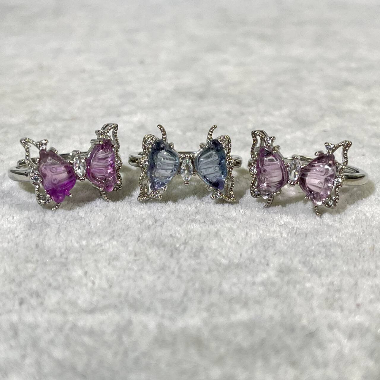 Differnet Colour Fluorite Butterfly Adjustable Ring
