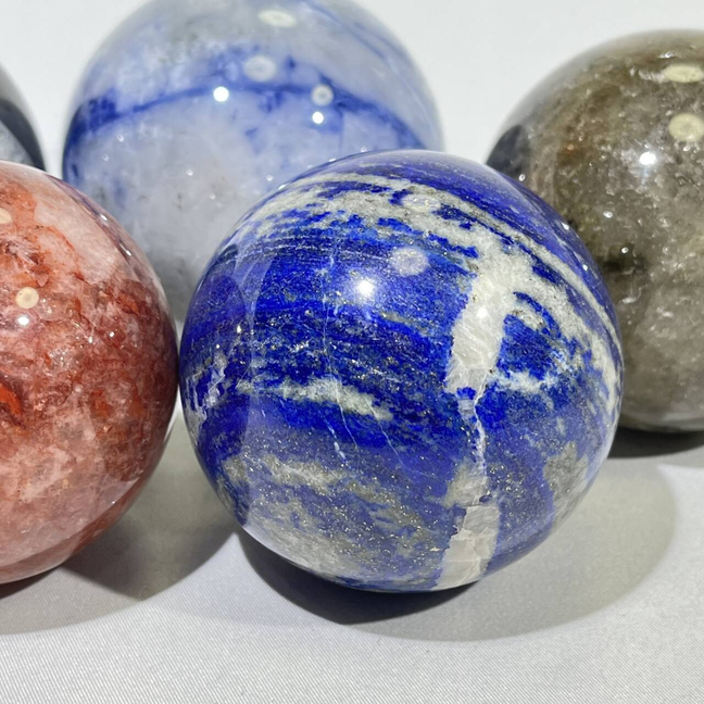 1.5-2.8' Lapis Lazuli,Agate,Qinghua Porcelain,Green Rutile,Fire Quartz Sphere