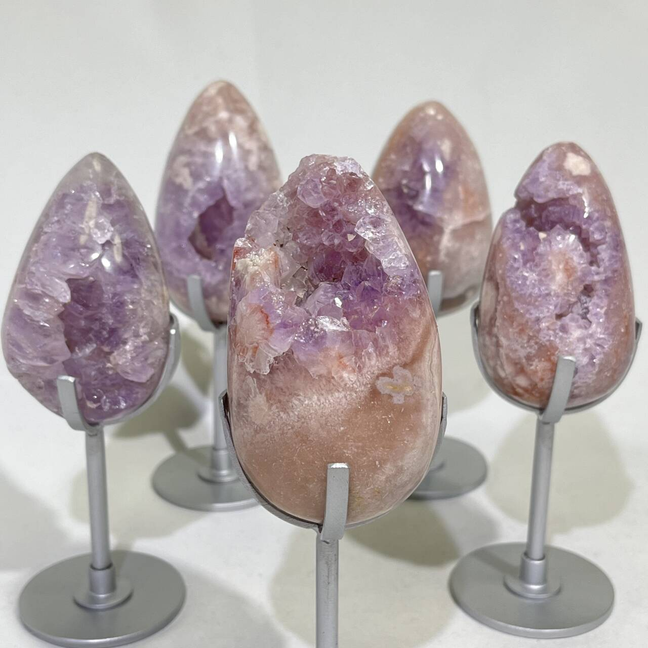5.4-5.9' Pink Amethyst Egg with Stand