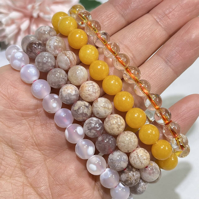 7-8mm Citrine, Yellow Jade,Pink Jade,Sakura Agate Bracelet