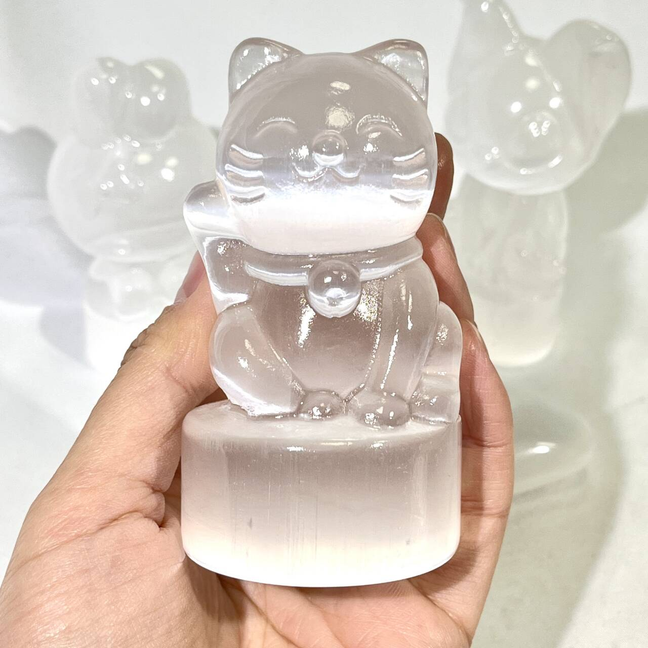 Selenite Heart,Cat,Stitch,Melody Carving