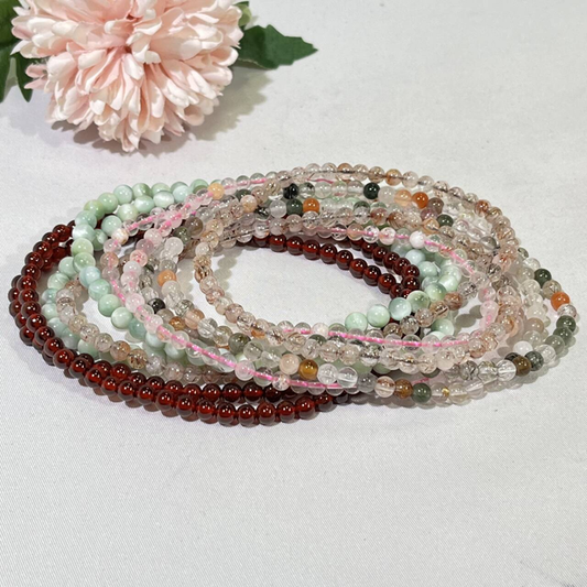 4.6-5mm 3-loop Bracelet/Necklace/Bead Pink Garden,Green Larimar,Rutile,Rutile Super 7,Fanta Garnet