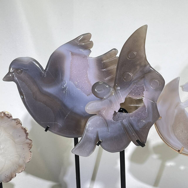 5 Types Druzy Agate Carving with Stand
