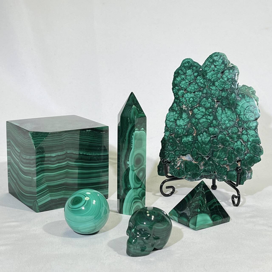 5 Types Malachite Cube&Point&Sphere&Skull&Slab&Pyramid