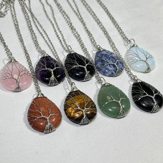9 Types 1.9' Tear Drop Tree Of Life Necklace