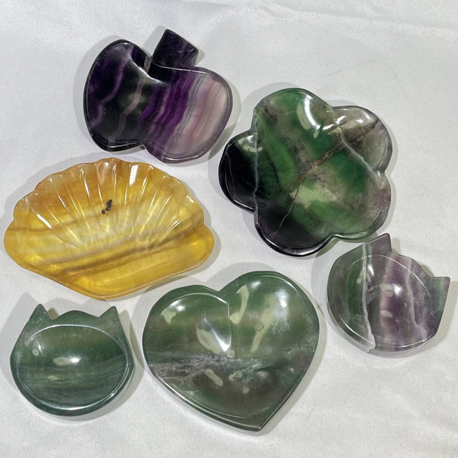 5 Types Fluorite Shell Shape and Flower Shap and Heart and Apple and Cat Bowl