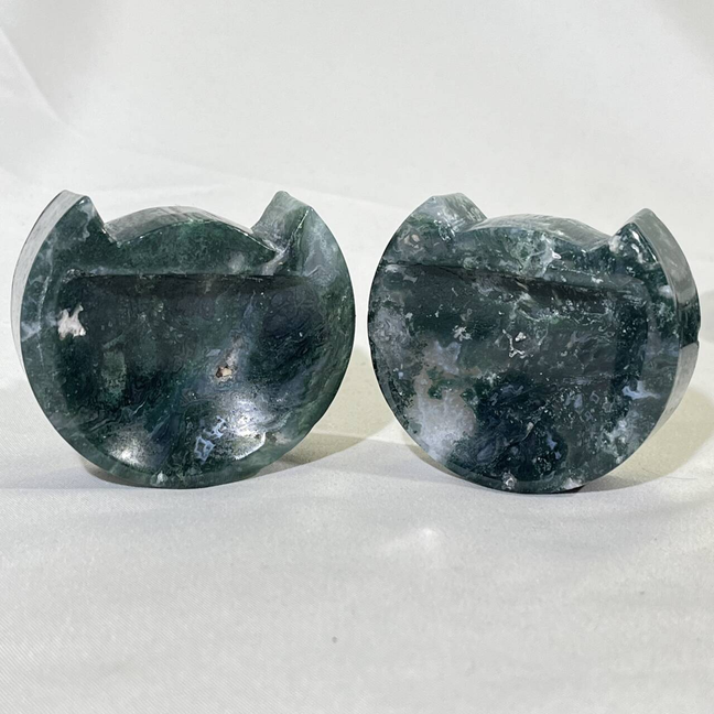 Moss Agate Cat Bowl Carving