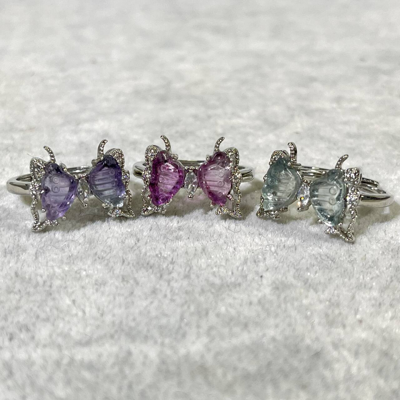 Differnet Colour Fluorite Butterfly Adjustable Ring