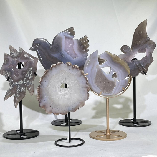 5 Types Druzy Agate Carving with Stand