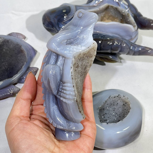 Druzy Agate Hulu,Sea Turtle,Sheep Head,Lizard Carving