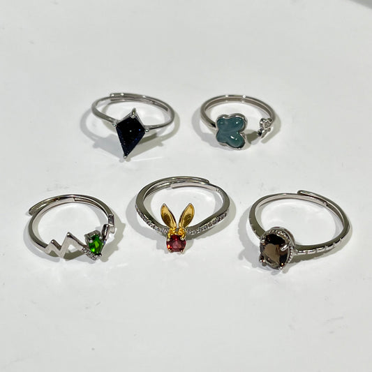 Silver Ring Blue Sand Stone and Garnetand Jade and Somky Quartz and Diopside