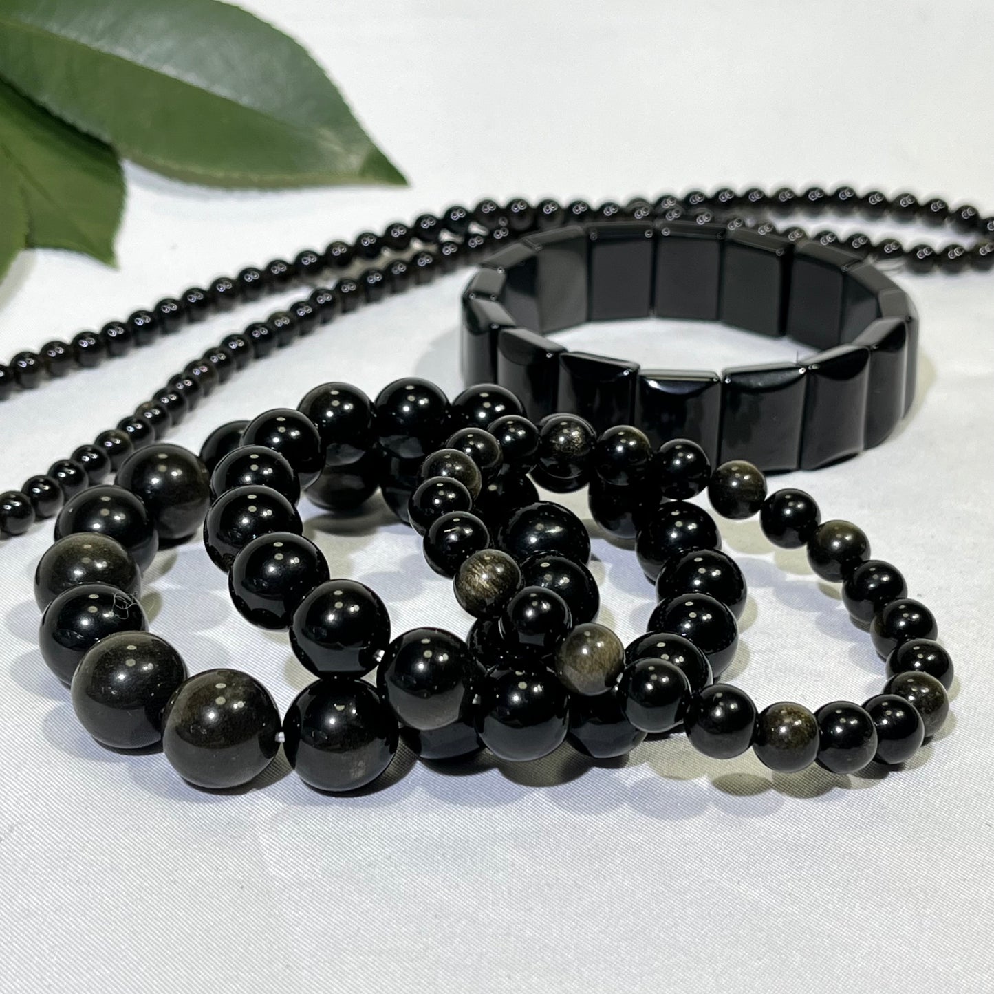 Differnet Size Gold Obsidian and Rainbow Obsidian Bracelet and Neckalce