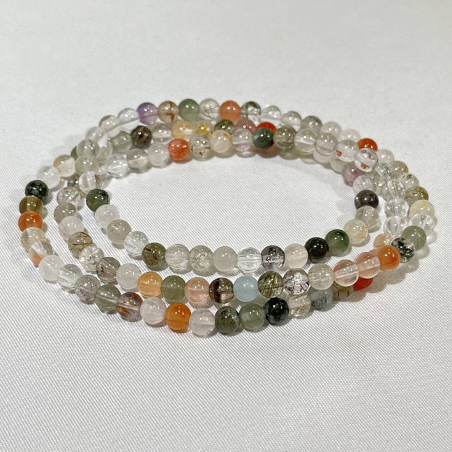4.6-5mm 3-loop Bracelet/Necklace/Bead Pink Garden,Green Larimar,Rutile,Rutile Super 7,Fanta Garnet