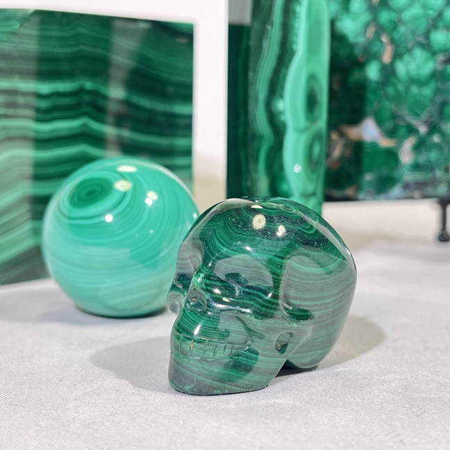 5 Types Malachite Cube&Point&Sphere&Skull&Slab&Pyramid